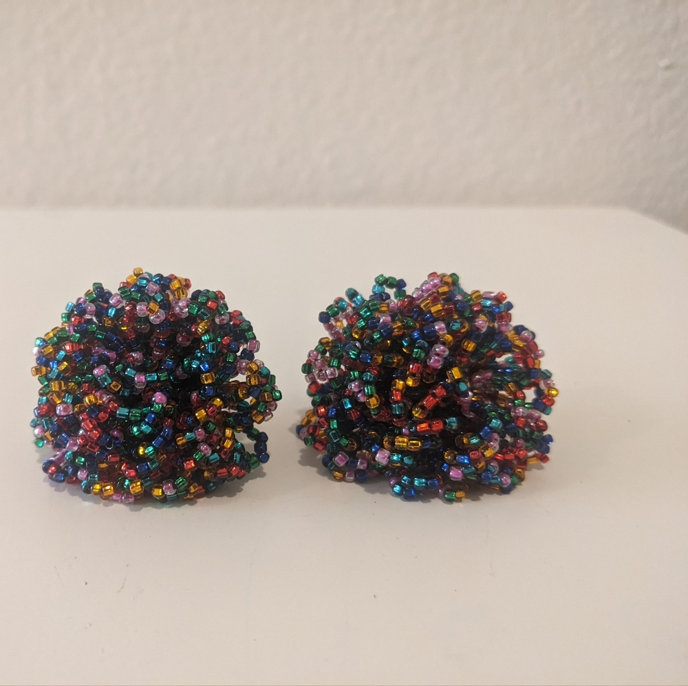 FUNKY Vintage Multicolor Fringe Earrings 1980s  Chunky Oversized